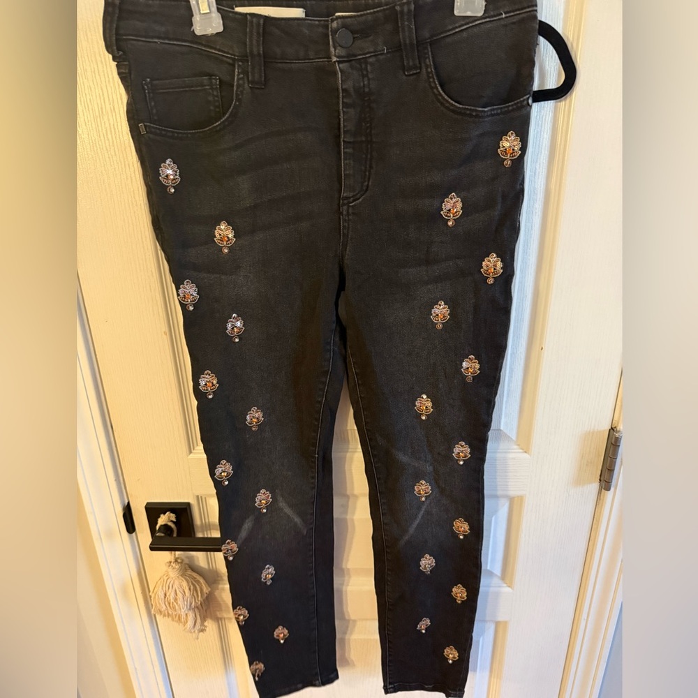 Pilcro Dark Skinny Jeans with Floral Embroidery